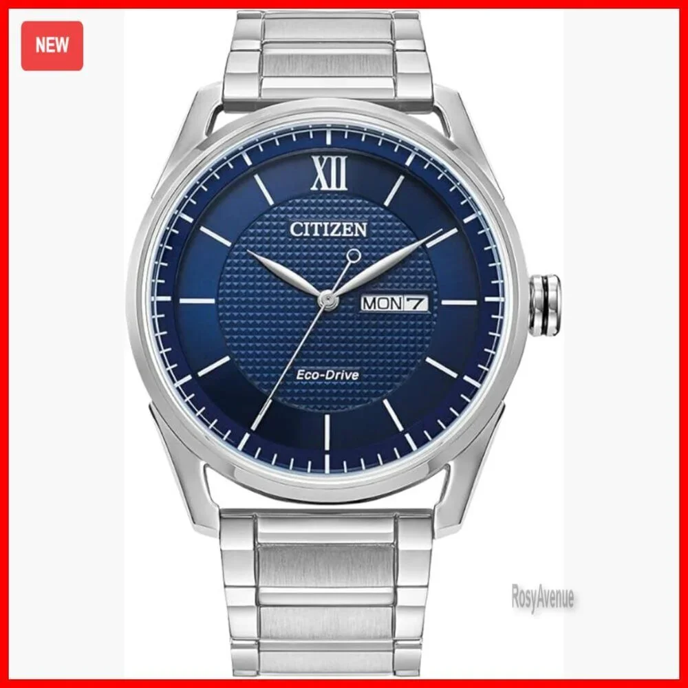 Men's Stainless Steel Eco-Drive Watch, Day Date, Water Resistant